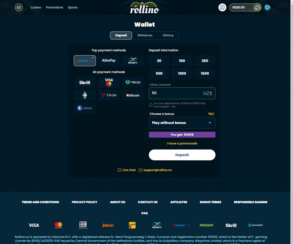 rollino-casino-deposit-methods-review