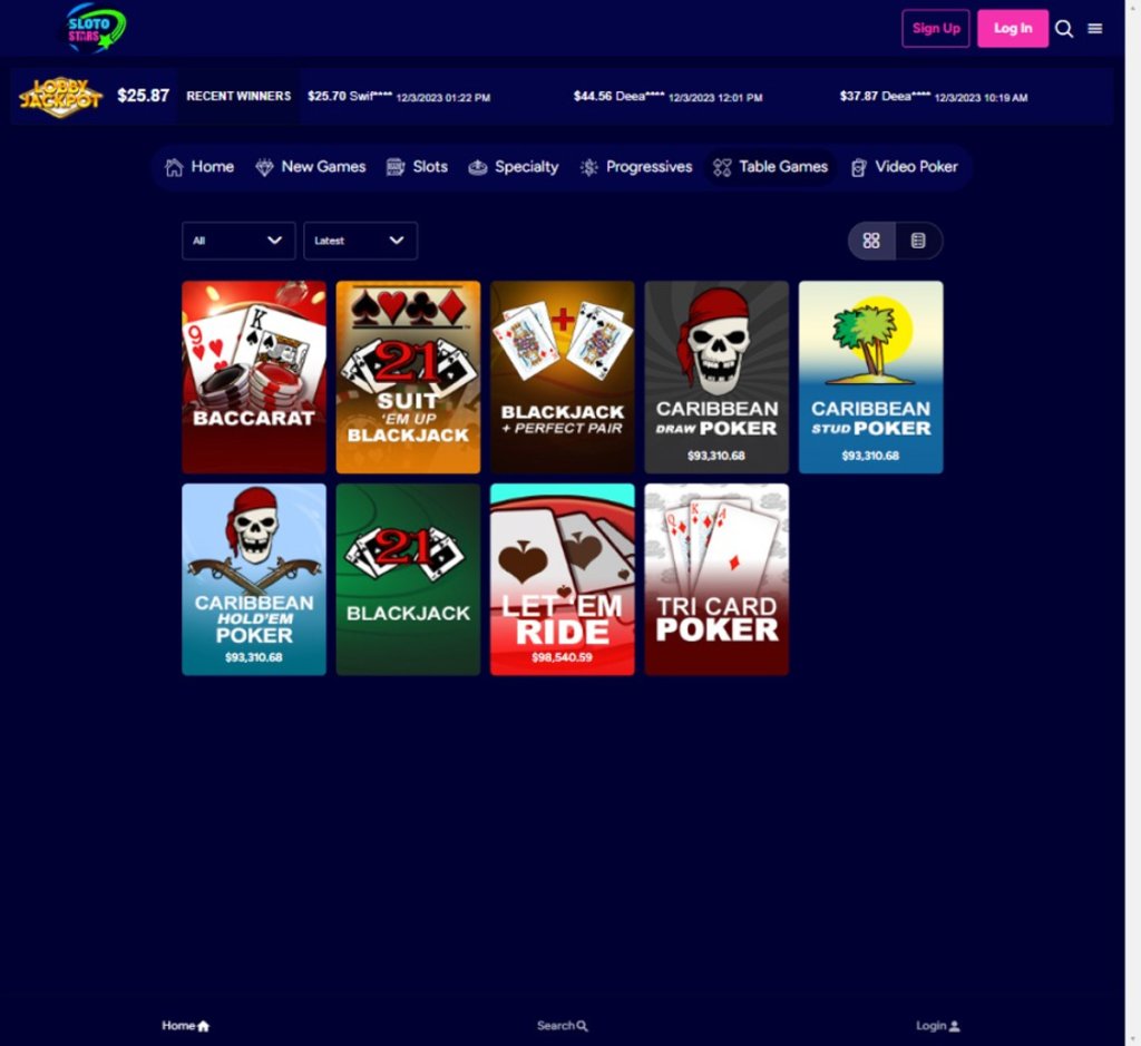 sloto-stars-casino-table-games-collection-review