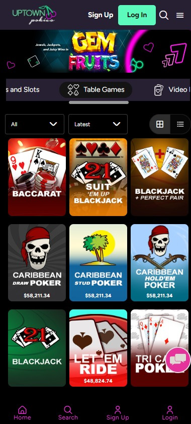 uptownpokies-casino-table-games-collection-mobile-review