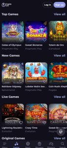 CryptoLeo casino game types mobile review