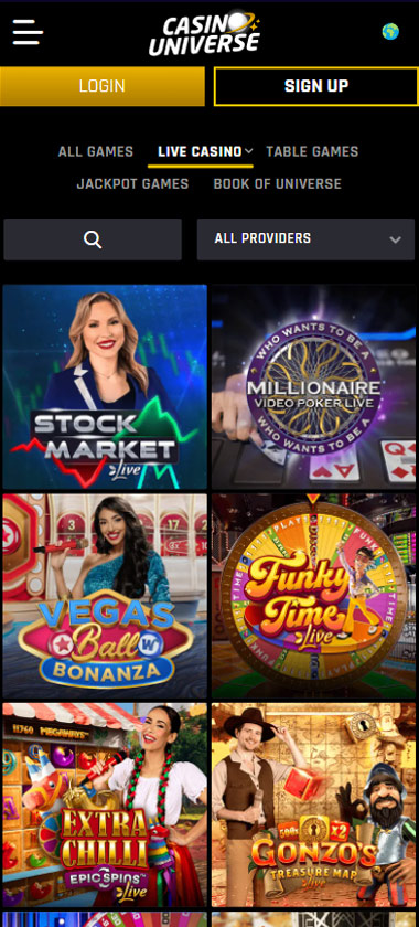 Universe casino live dealer games mobile review