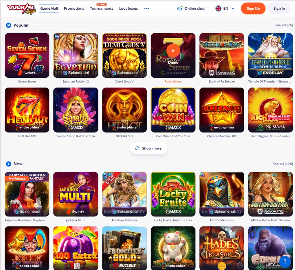 Vulkan Vegas Casino home page mobile review