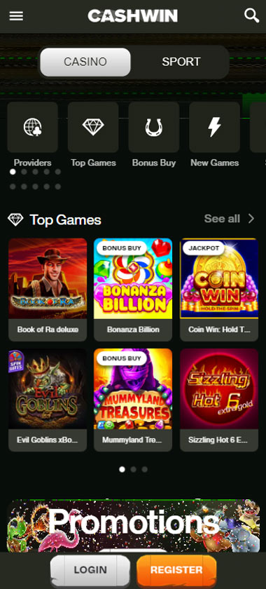 CashWin Casino game types mobile review