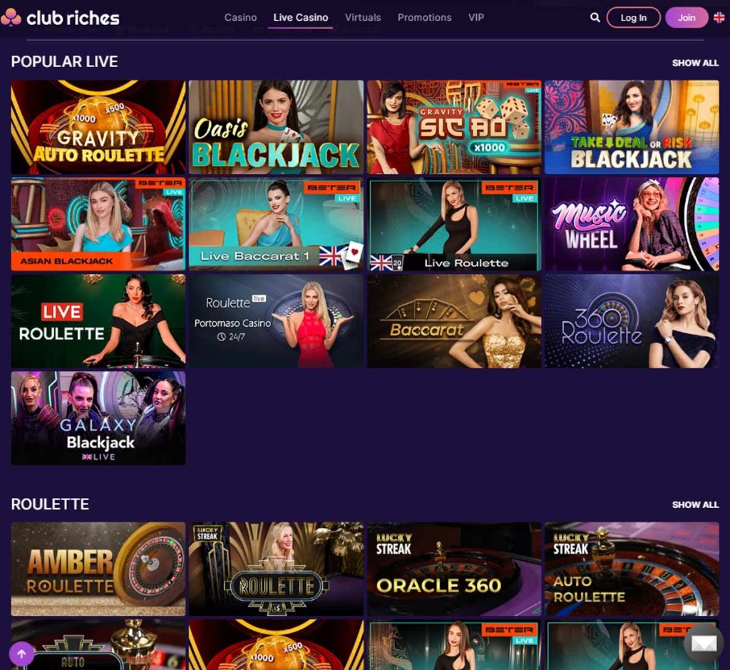 ClubRiches Casino live dealer games review