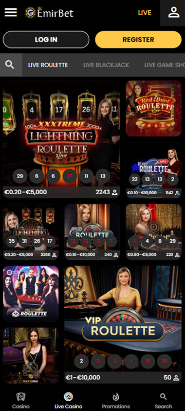 EmirBet Casino live dealer games mobile review