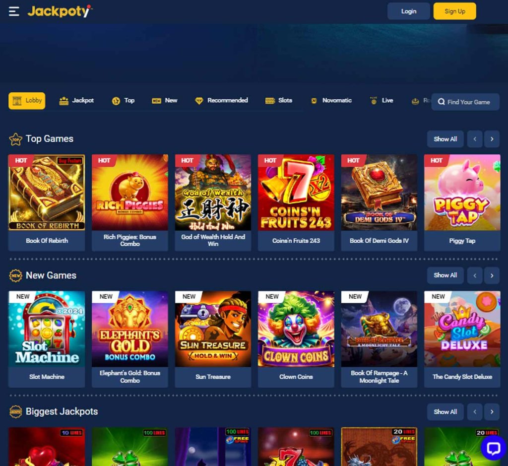 Jackpoty Casino home page review