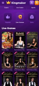 Kingmaker Casino live dealer games mobile review
