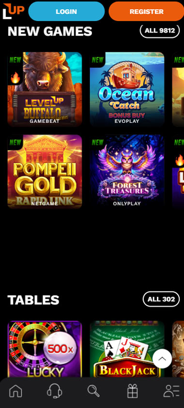 LevelUp Casino game types mobile review