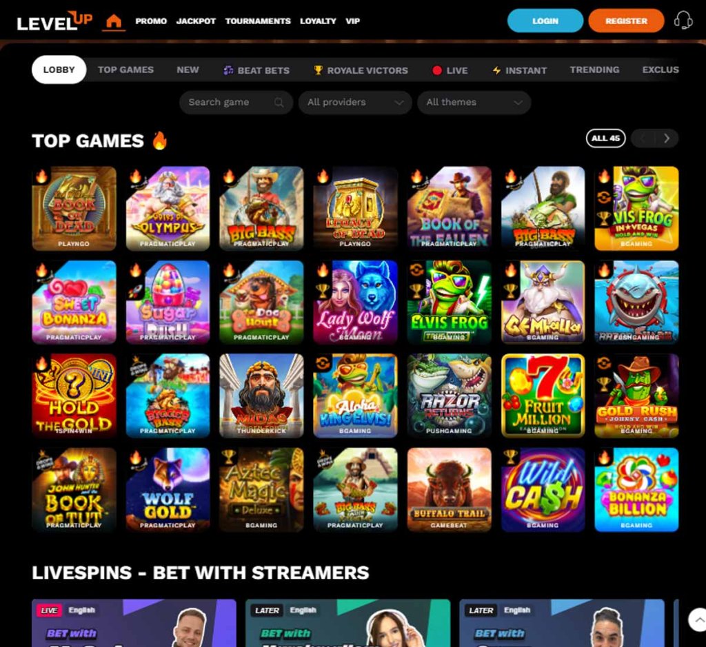 LevelUp Casino home page review