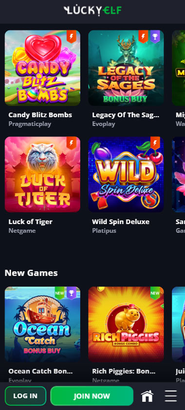 LuckyElf Casino game types mobile review