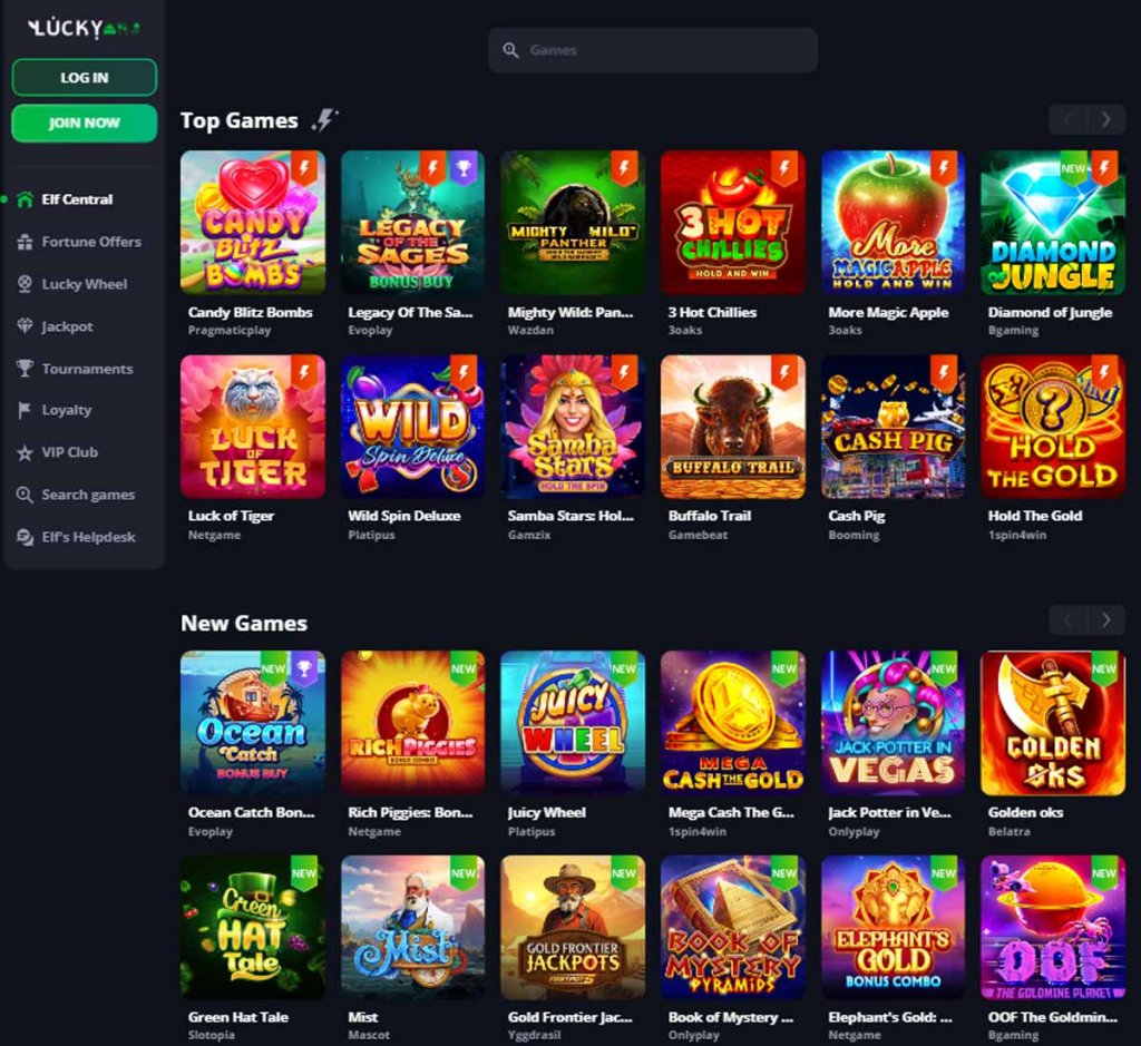 LuckyElf Casino home page review