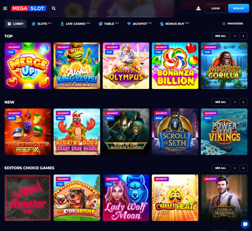 Megaslot Casino home page review