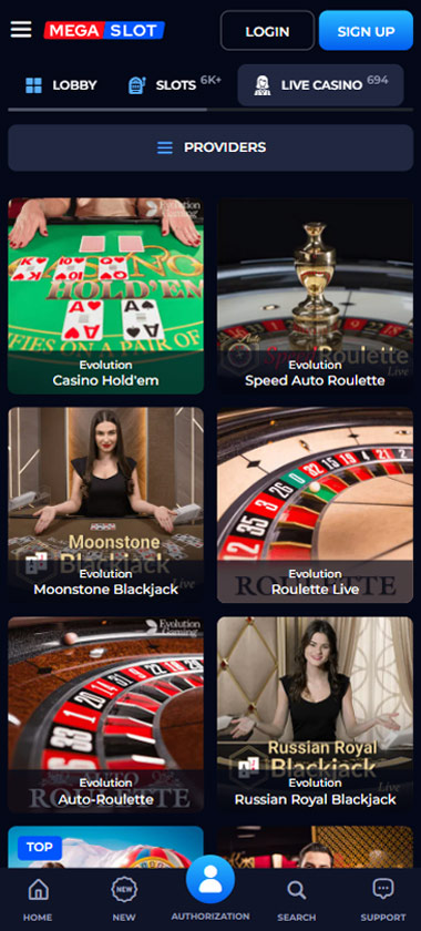 Megaslot Casino live dealer games mobile-review