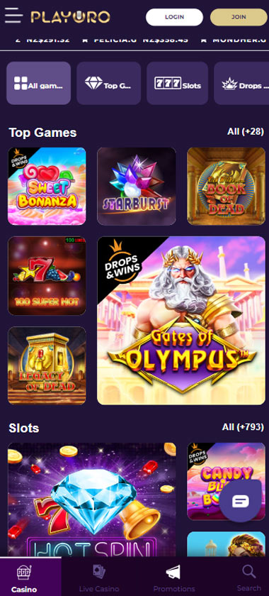 Playoro Casino game types mobile review