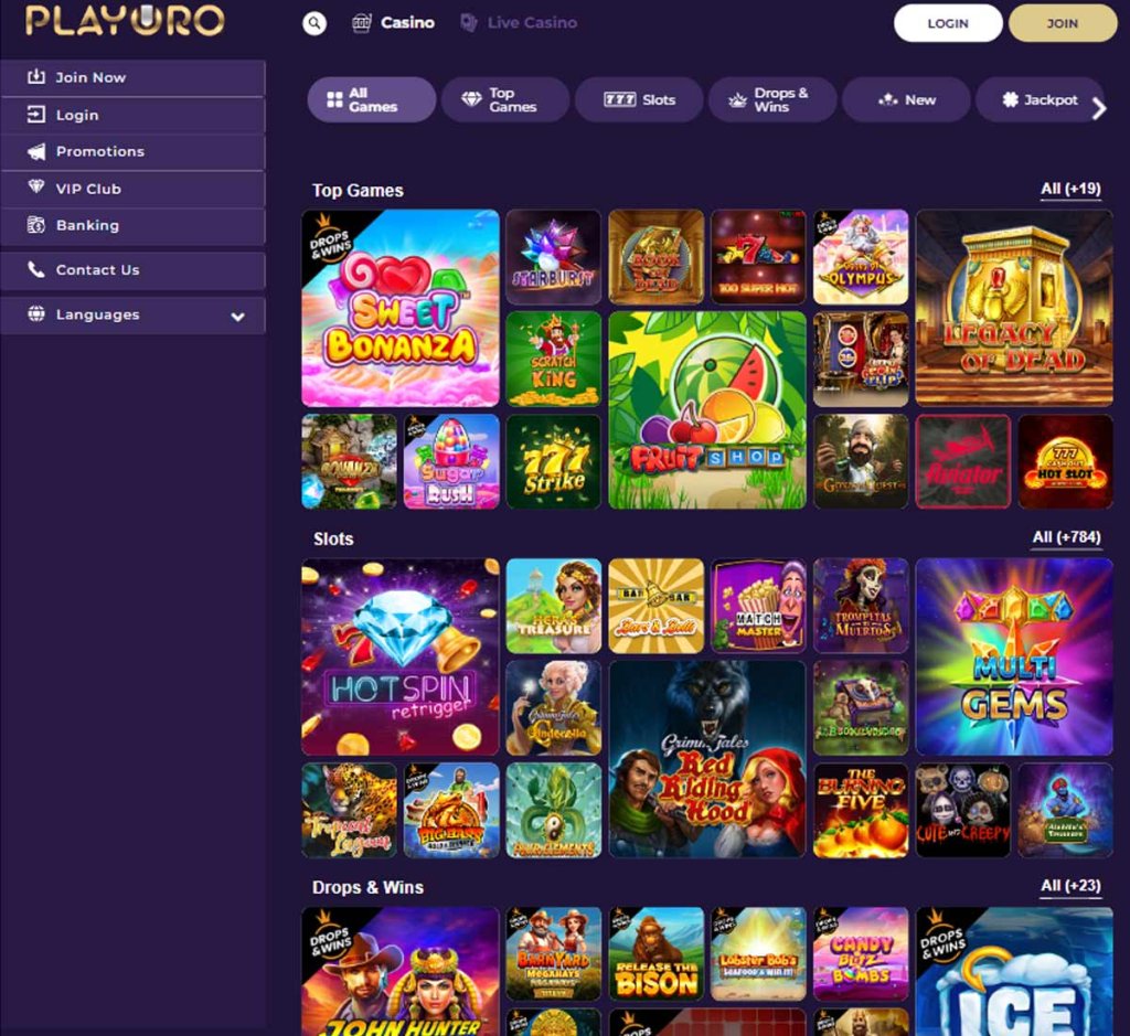 Playoro Casino home page review