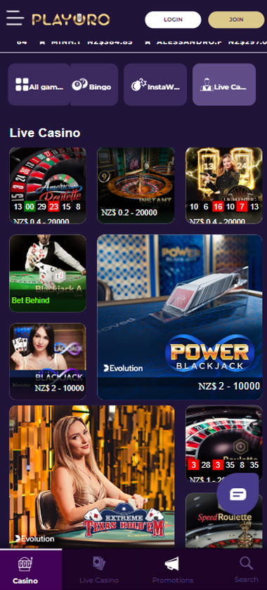 Playoro Casino live dealer games mobile review