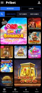 Pribet Casino game types mobile review