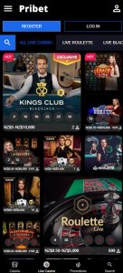 Pribet Casino live dealer games mobile review