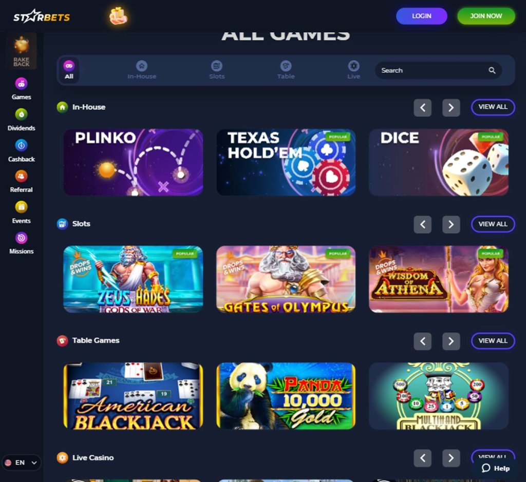 StarBets Casino home page review