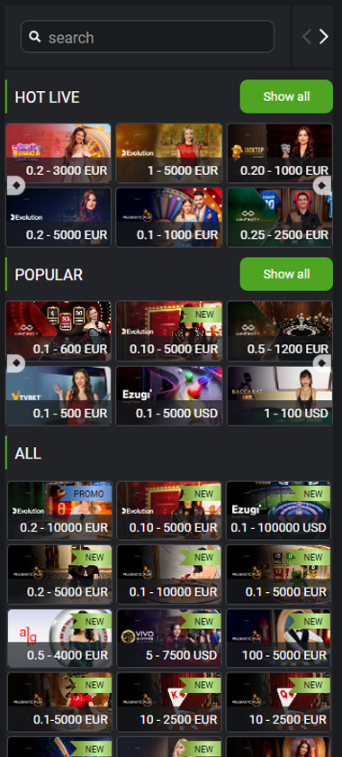 Betlabel Casino mobile live casino screenshot showing game categories of hot live, popular and all games - tested Betlabel Casino mobile live casino screenshot showing game categories of hot live, popular and all games - tested