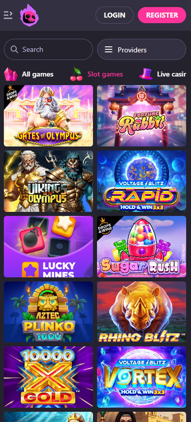 HotLoot mobile slot games screenshot showing Gates of Olympus, Fortune Rabbit, Viking Olympus, Rapid Hold & Win, Lucky Mines, Sugar Rush, Aztec Plinko, Rhino Blitz, 10000 Gold, and Vortex Hold & Win games - tested