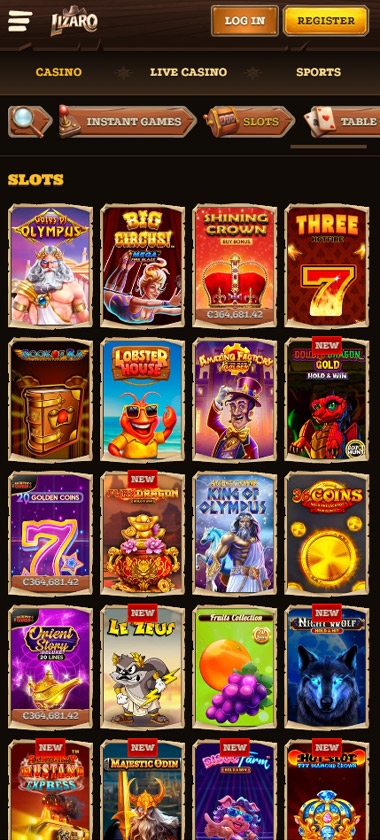 Lizaro Casino mobile slots screenshot showing game selection interface with provider filters and search functionality - tested during review Lizaro Casino mobile slots screenshot showing game selection interface with provider filters and search functionality - tested during review