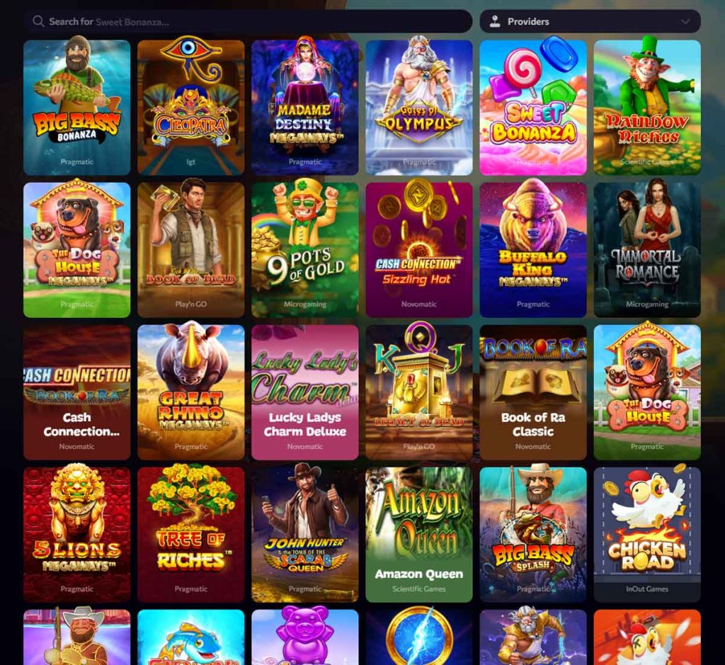 Aphrodite Casino desktop game selection screenshot showing slots, table games, and live casino categories – tested