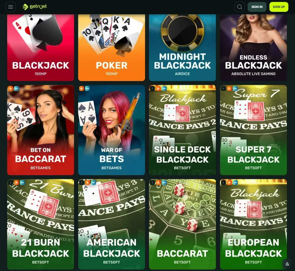 Betnjet Casino desktop table games screenshot displaying blackjack, roulette, and other classic casino games – tested Betnjet Casino desktop table games screenshot displaying blackjack, roulette, and other classic casino games – tested
