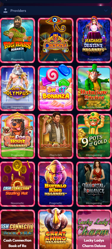 Gambiva Casino mobile game selection screenshot showing available slots, table games, and live casino options – tested