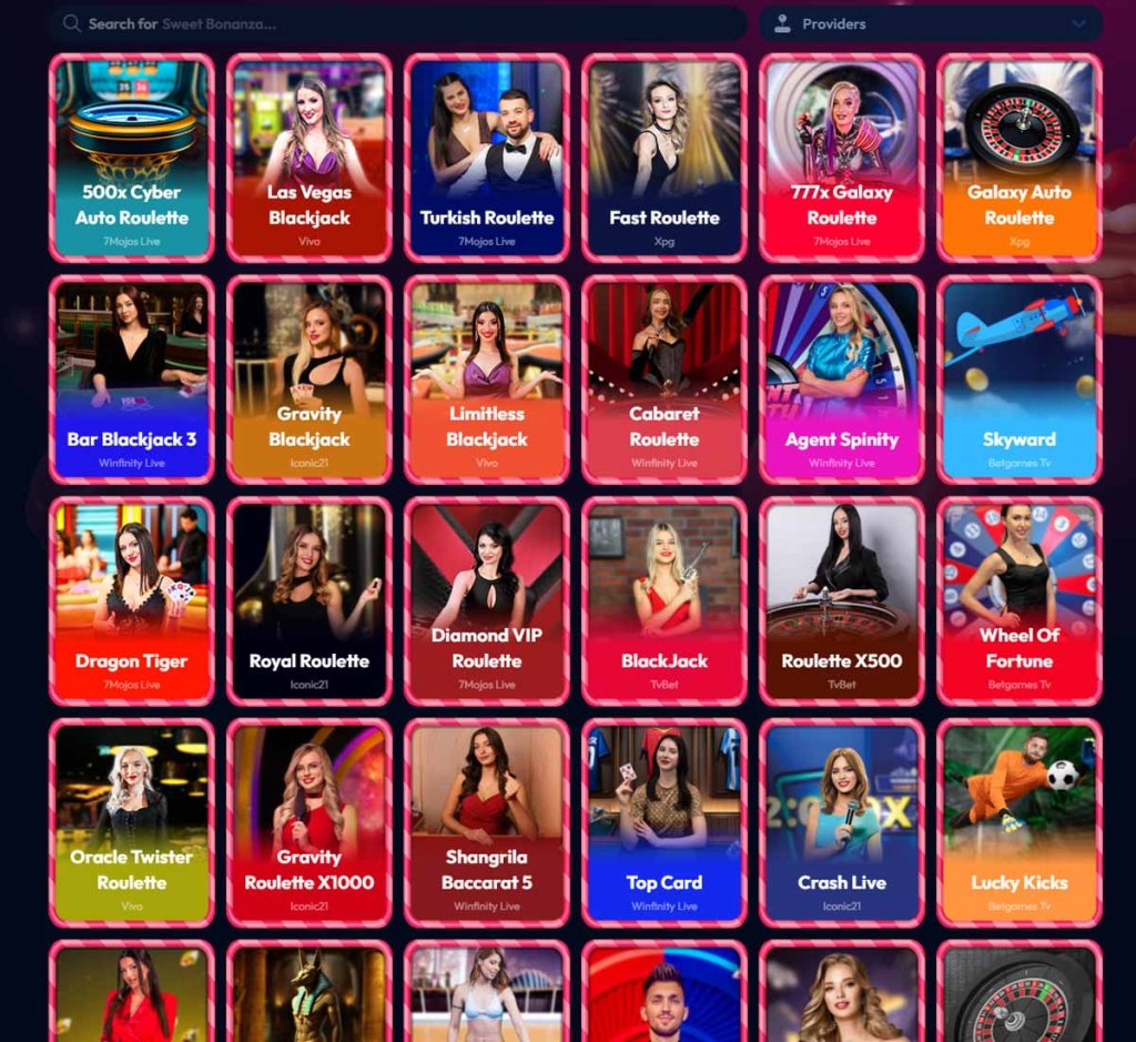 Gambiva Casino desktop live casino screenshot showing live dealer tables including blackjack, roulette, and baccarat – tested