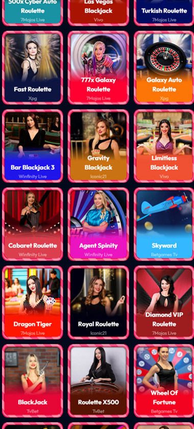 Gambiva Casino mobile live casino screenshot showing live dealer tables including blackjack, roulette, and baccarat – tested