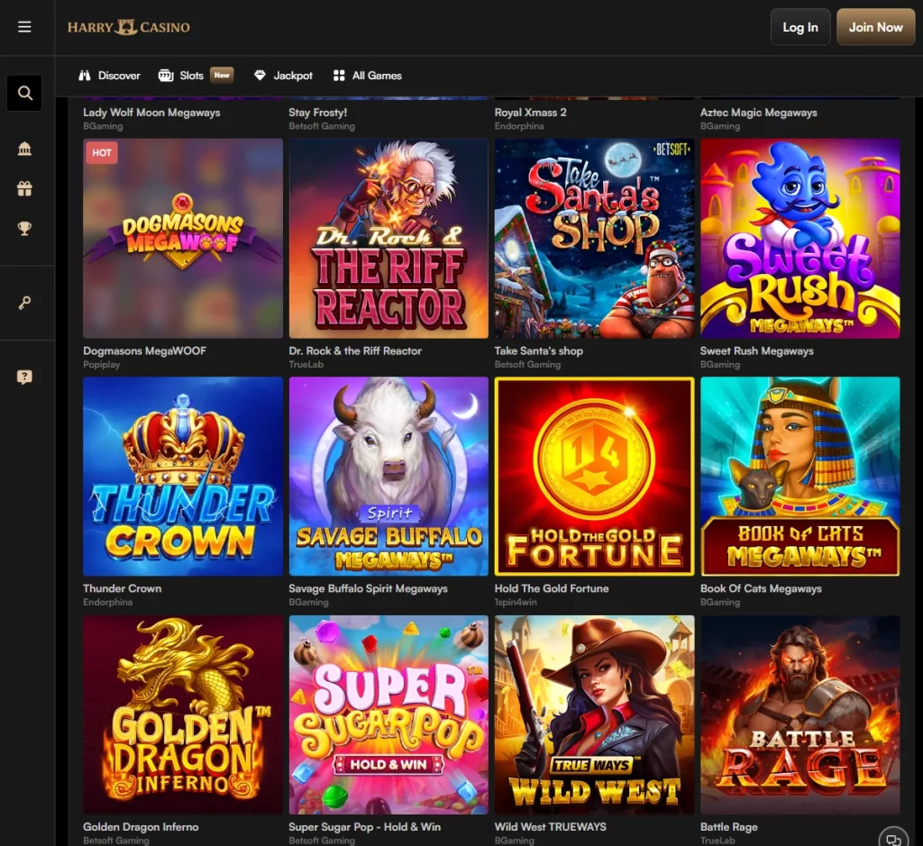 Harry Casino desktop Megaways slots screenshot showing a variety of Megaways slot games and features – tested Harry Casino desktop Megaways slots screenshot showing a variety of Megaways slot games and features – tested