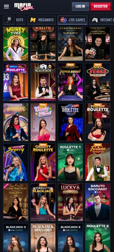 Mafia Casino live casino section on mobile with blackjack, roulette and live dealers – tested