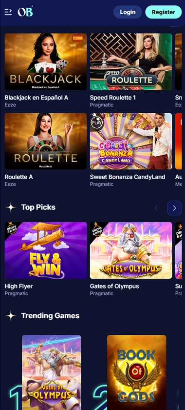 Orion’s Bet Casino mobile homepage screenshot highlighting featured games, promotions, and navigation menu – tested