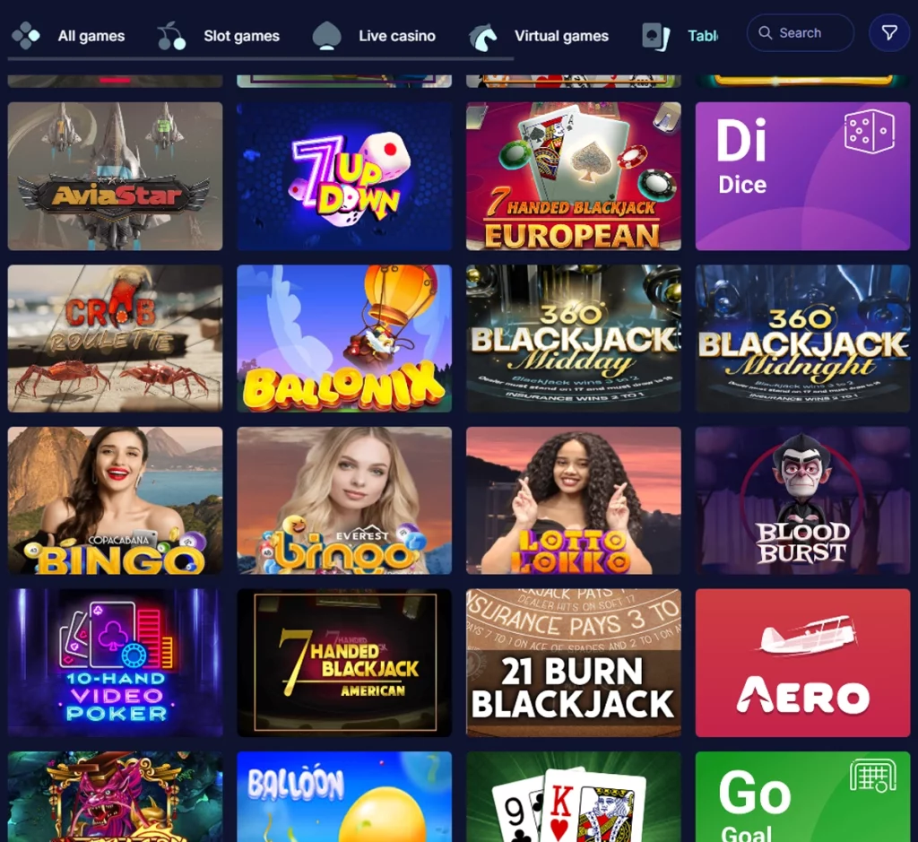 Orion’s Bet Casino desktop table games screenshot showing roulette, blackjack, and baccarat tables – tested