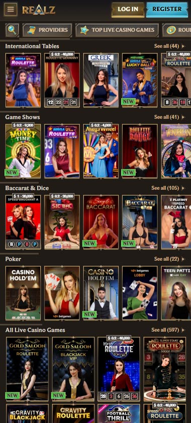 Realz Casino mobile live casino with real dealers and live table games – tested