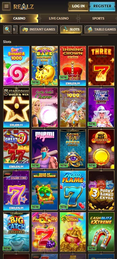 Realz Casino mobile slots collection with top-rated and trending slot machines – tested