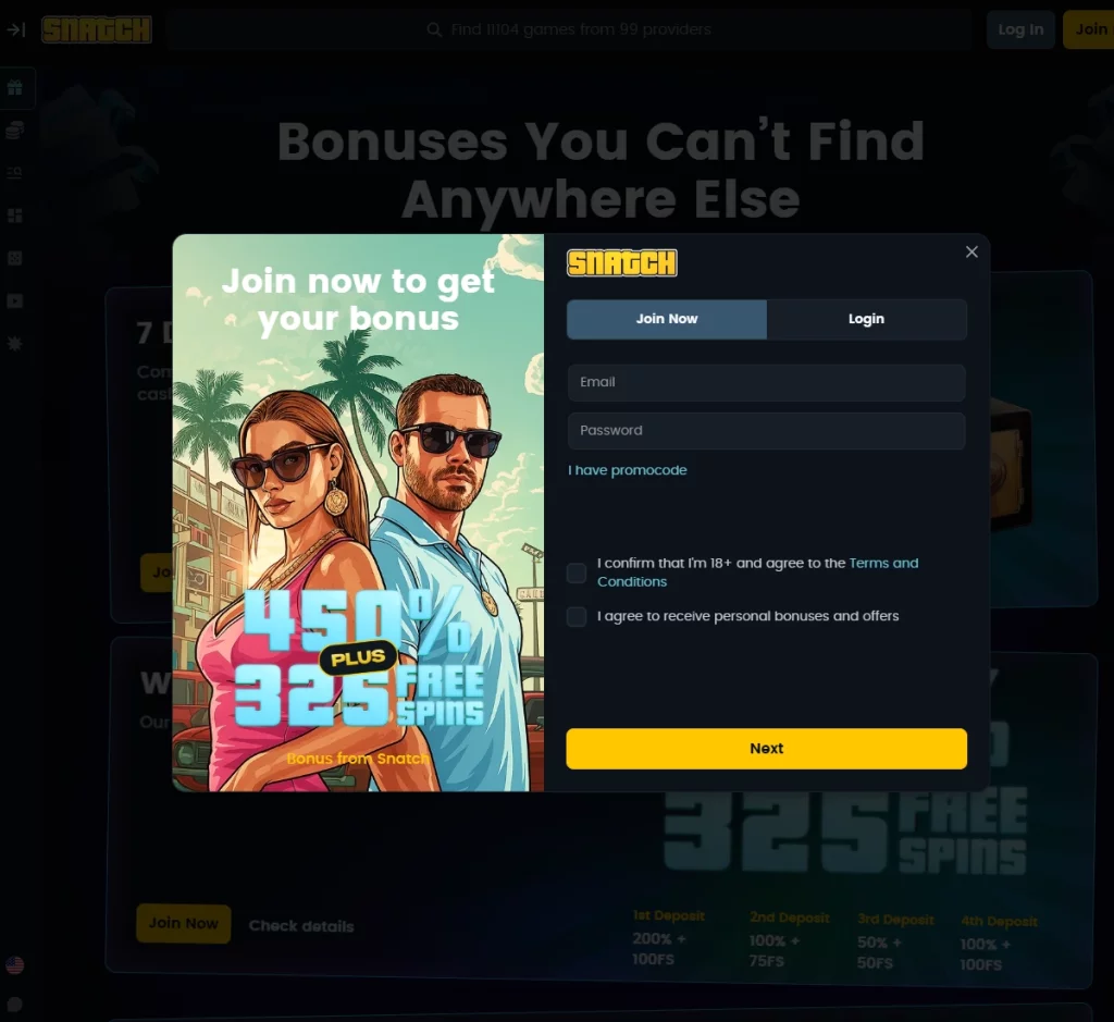 Snatch Casino desktop registration process screenshot showing sign-up form and account creation steps – tested Snatch Casino desktop registration process screenshot showing sign-up form and account creation steps – tested