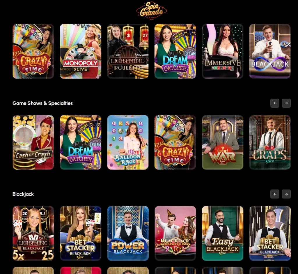 SpinGrande Casino desktop live casino screenshot showing live dealer games including roulette and blackjack – tested SpinGrande Casino desktop live casino screenshot showing live dealer games including roulette and blackjack – tested