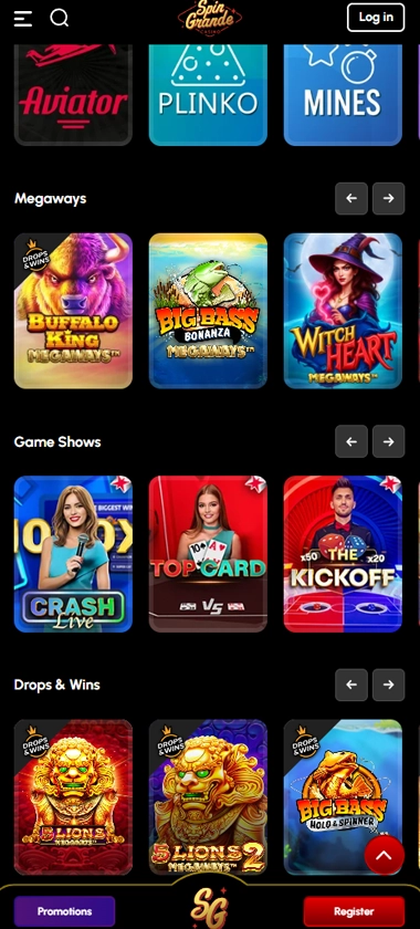 SpinGrande Casino mobile homepage screenshot displaying main navigation, featured games, and promotions – Tested SpinGrande Casino mobile homepage screenshot displaying main navigation, featured games, and promotions – Tested