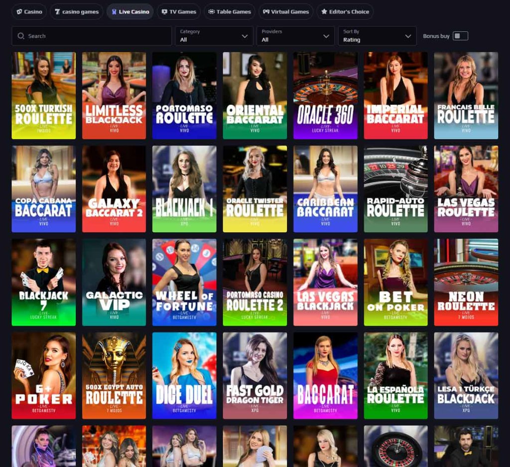 Playoda Casino desktop live casino screenshot showing real-dealer tables including roulette, blackjack and baccarat with lobby navigation - tested