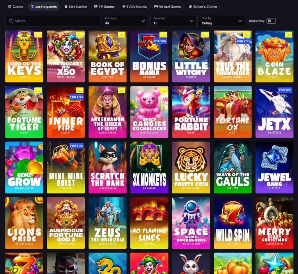 Playoda Casino desktop slots screenshot showing variety of slot games, categories and featured titles - tested
