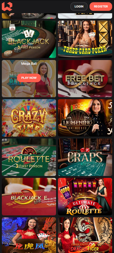 Wettson Casino mobile live casino screenshot showing real-dealer tables including roulette, blackjack and baccarat on smartphone interface - tested