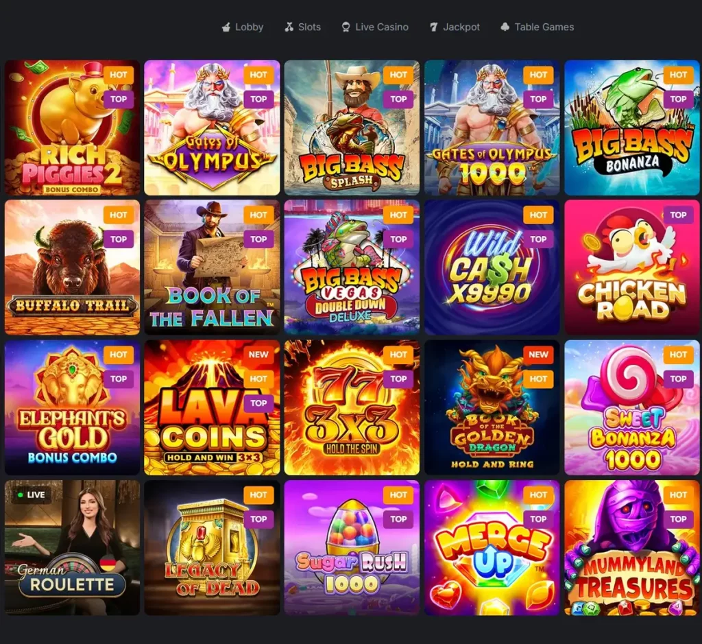 1Red Casino desktop slots screenshot showing slots variety with featured games, categories and filtering options - tested