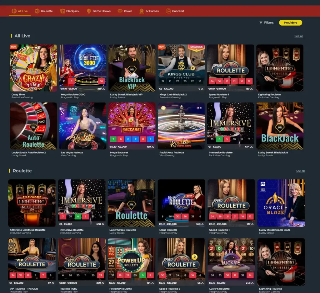 777Vault Casino desktop live casino screenshot displaying real-dealer tables including roulette, blackjack and baccarat with lobby navigation - tested