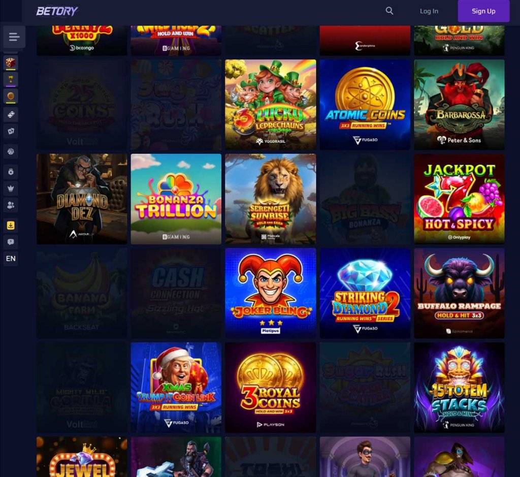 Betory Casino desktop slots screenshot showing slot game categories, featured titles and filtering options - tested Betory Casino desktop slots screenshot showing slot game categories, featured titles and filtering options - tested