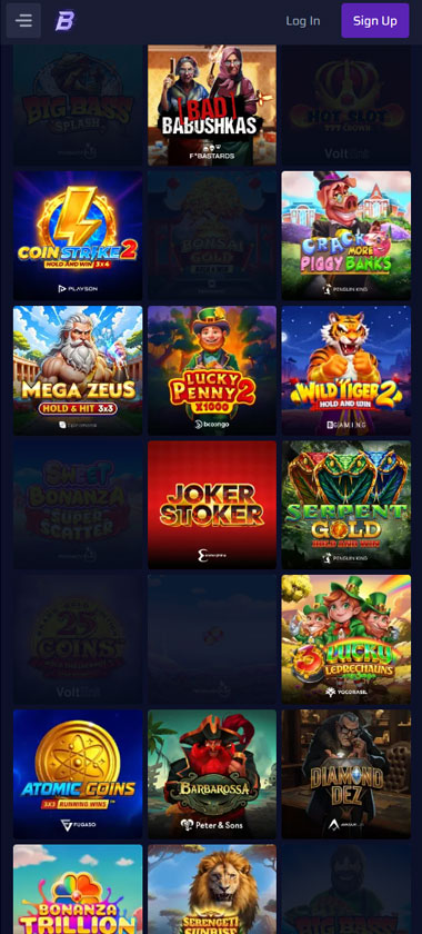 Betory Casino mobile slots screenshot showing slot game categories, featured titles and navigation on smartphone interface - tested