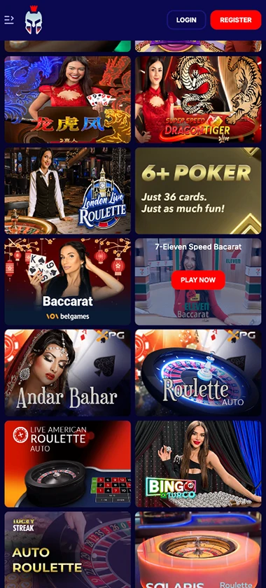 Gladiatorsbet Casino mobile live casino screenshot showing real-dealer tables including roulette and blackjack with compact lobby layout - tested