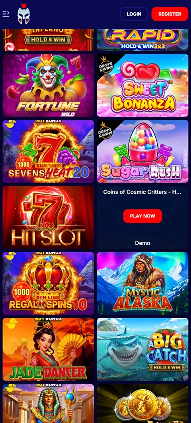 Gladiatorsbet Casino mobile slots screenshot showing slot game thumbnails, categories and mobile navigation layout - tested