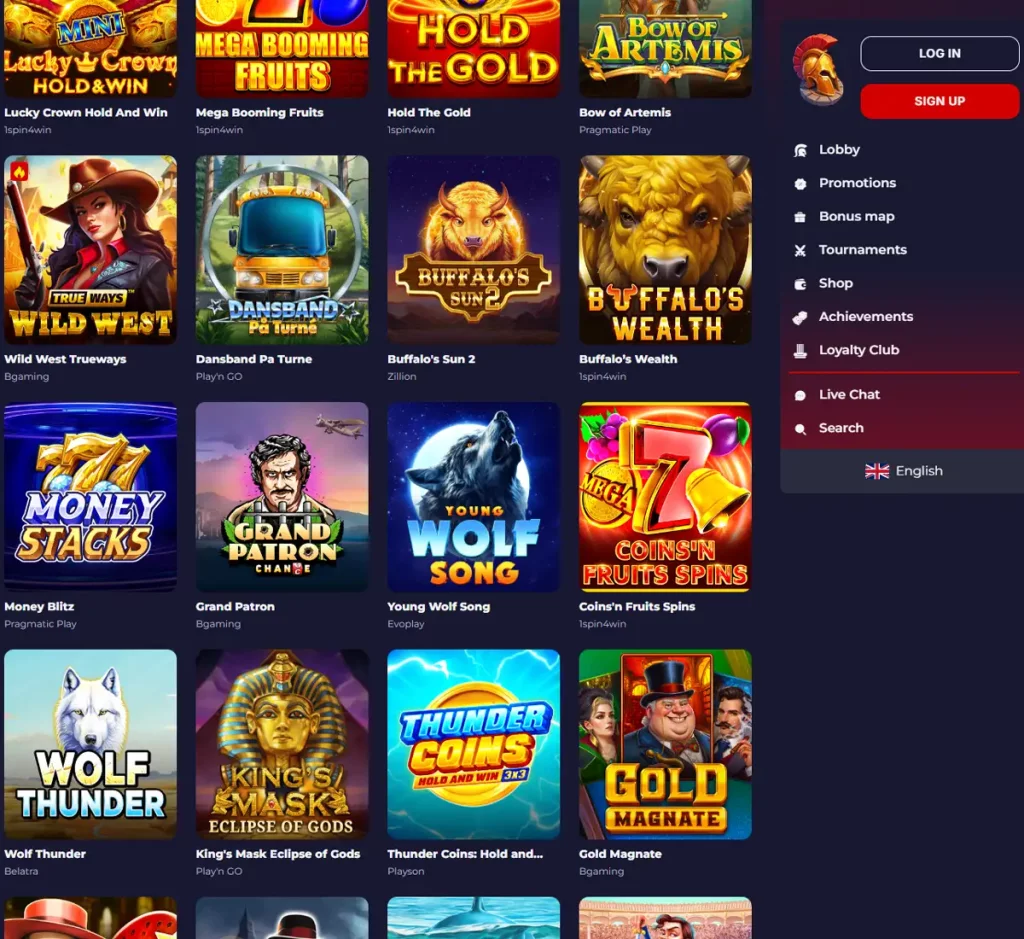 Slota Casino desktop slots screenshot showing slots variety with featured games, categories and filtering options - tested Slota Casino desktop slots screenshot showing slots variety with featured games, categories and filtering options - tested
